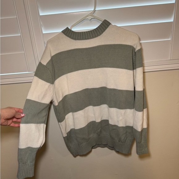Green and White Striped Sweater - Picture 1 of 5